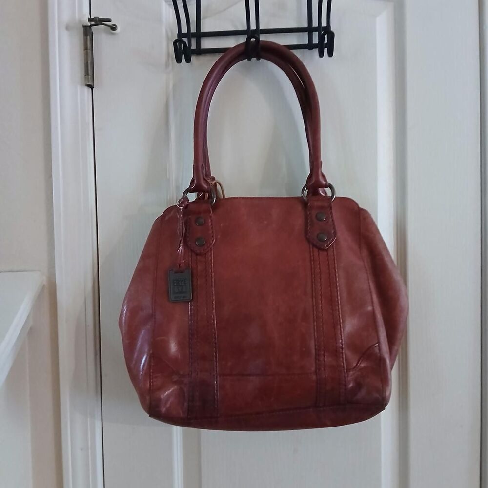 FRYE Burgundy Red Distressed Leather Melissa Hobo Satchel Handbag Boho Western